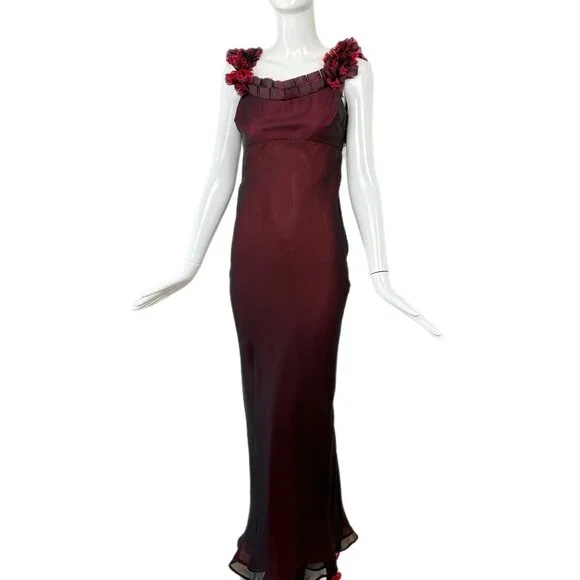 RICHARD TYLER COUTURE 1998 Vintage Silk Black + Red Gown Maxi Dress